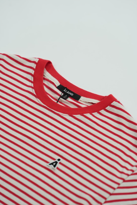 ALAND A LOGO STRIPED HALF SLEEVE RED