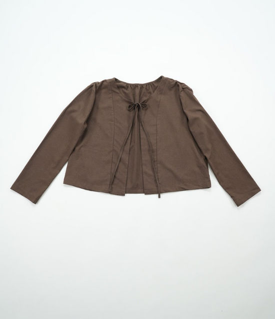 VOLUME SLEEVE STRING CARDIGAN BROWN