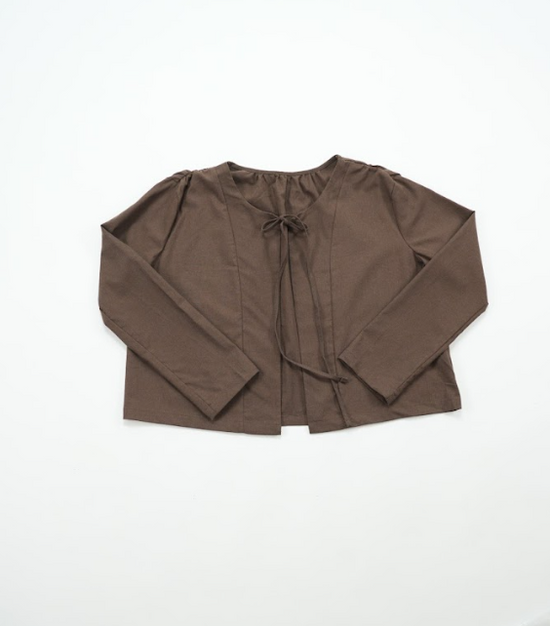 VOLUME SLEEVE STRING CARDIGAN BROWN