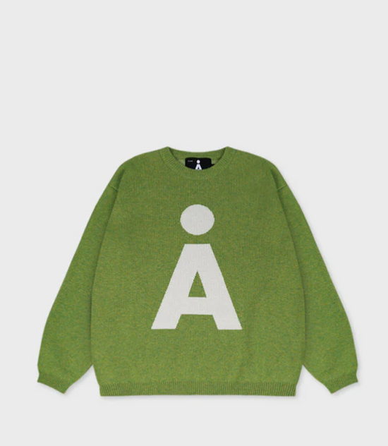 ALAND A LOGO JACQUARD KNIT PULLOVER GREEN