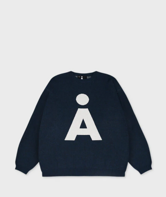 ALAND A LOGO JACQUARD KNIT PULLOVER NAVY