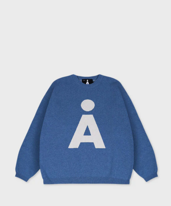 ALAND A LOGO JACQUARD KNIT PULLOVER BLUE