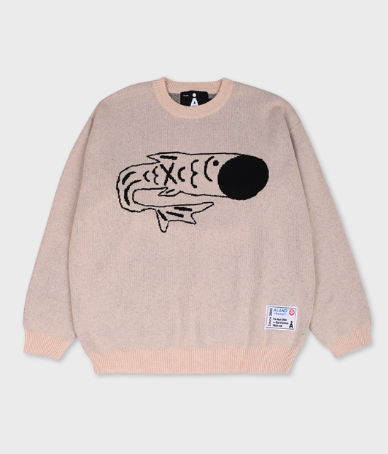 ALAND FISH LOGO JACQUARD KNIT PULLOVER PINK