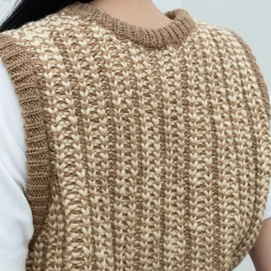 WOOL FAIR ISLE KNIT VEST BROWN