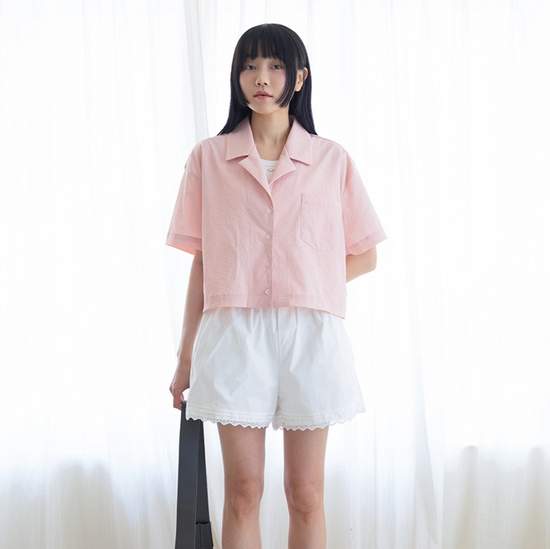 POCKET OPEN COLLAR SHIRT LIGHT PINK