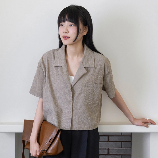 POCKET OPEN COLLAR SHIRT BROWN