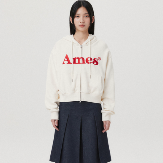 BASIC LOGO HOODIE ZIP UP CREAM