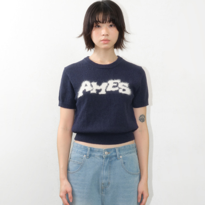HAIRY LOGO SHORTSLEEVE KNIT NAVY
