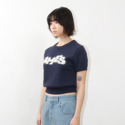 HAIRY LOGO SHORTSLEEVE KNIT NAVY
