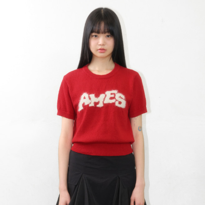 HAIRY LOGO SHORTSLEEVE KNIT RED