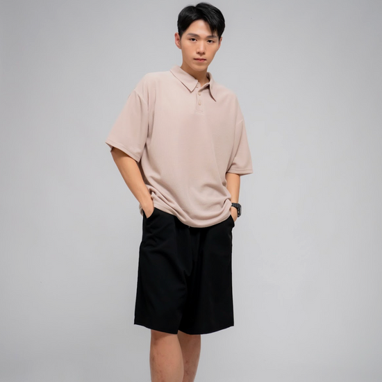 MEN'S BUTTON COLLAR POLO T-SHIRT BEIGE