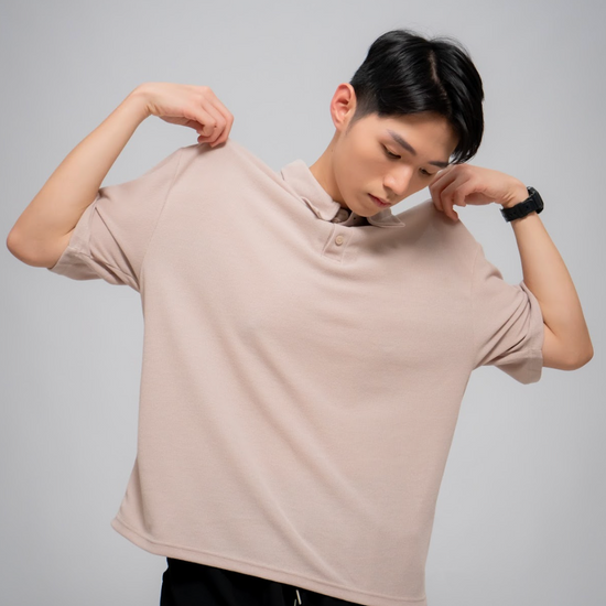 MEN'S BUTTON COLLAR POLO T-SHIRT BEIGE