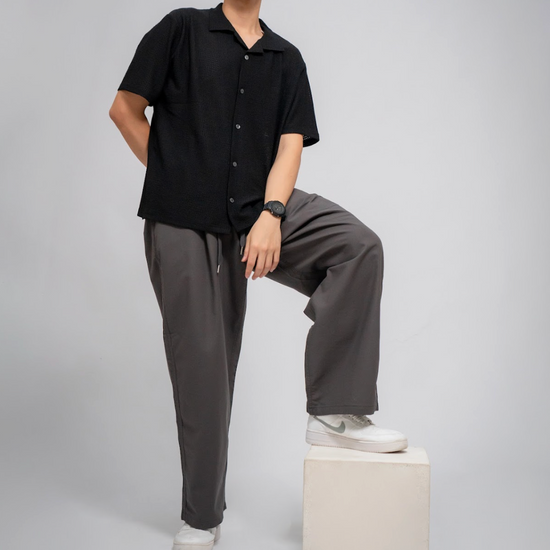MEN'S LINEN BLEND WIDE PANTS CHARCOAL