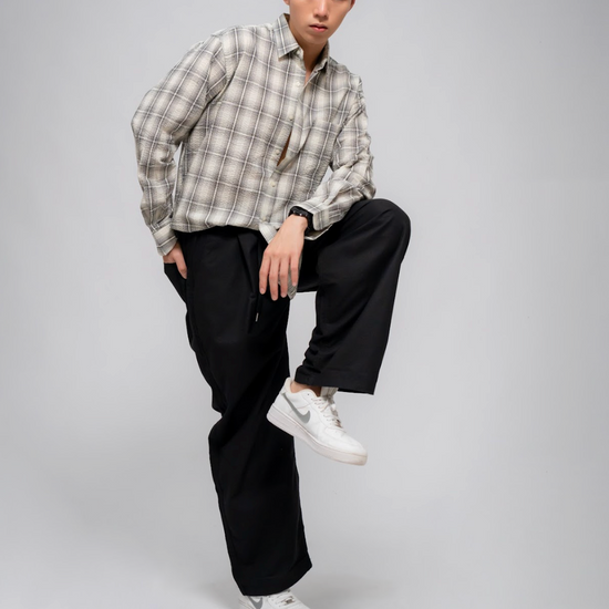 MEN'S LINEN BLEND WIDE PANTS BLACK