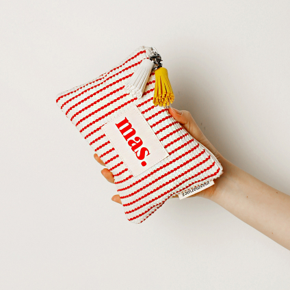 BASIC POUCH WAFFLE STRIPE RED