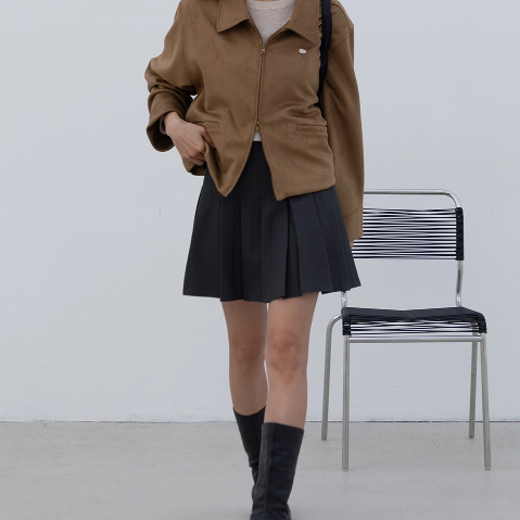 COTTON PLEATS MINI SKIRT CHARCOAL