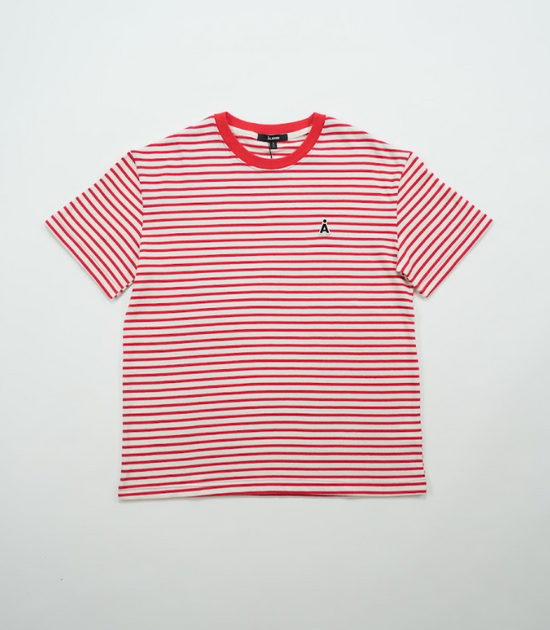 ALAND A LOGO STRIPED HALF SLEEVE RED