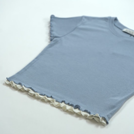 DOUBLE FRILL HALF SLEEVE T-SHIRT LIGHT BLUE