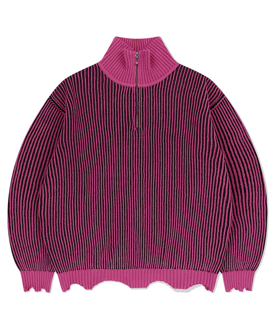 CUTTING CONTRAST HALF ZIP-UP KNIT PINK