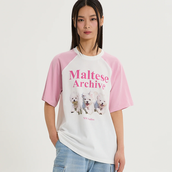 MALTESE ARCHIVE RAGLAN HALF SLEEVE T-SHIRT LIGHT PINK