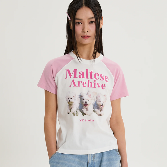 MALTESE ARCHIVE RAGLAN HALF SLEEVE T-SHIRT LIGHT PINK