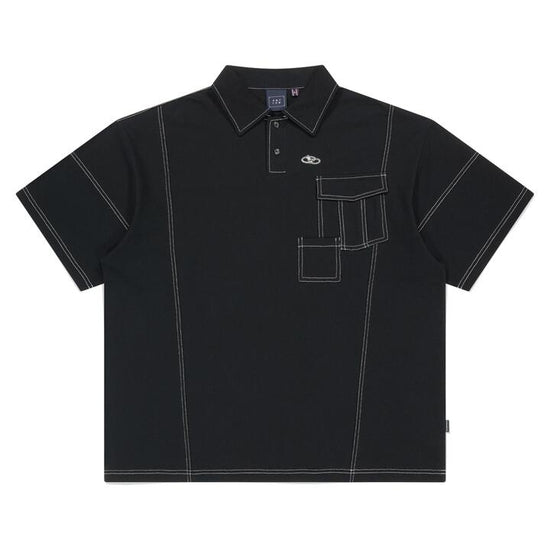 DOUBLE POCKET STITCH PIQUE SHIRT BLACK