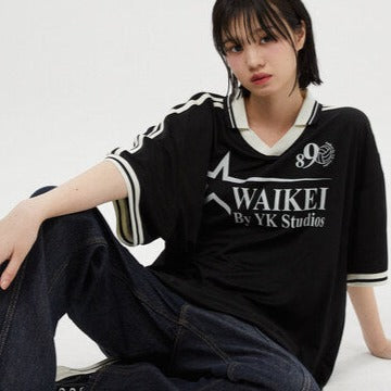 STAR LOGO COLLAR JERSEY HALF SLEEVE TSHIRTS BLACK