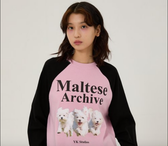 MALTESE ARCHIVE RAGLAN LONG SLEEVE TSHIRTS PINK