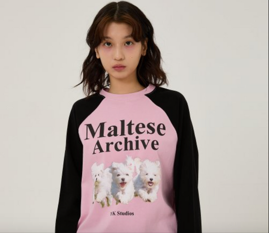 MALTESE ARCHIVE RAGLAN LONG SLEEVE TSHIRTS PINK