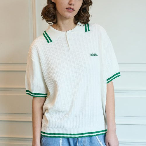 LINE COLLAR HALF SLEEVE KNIT IVORY