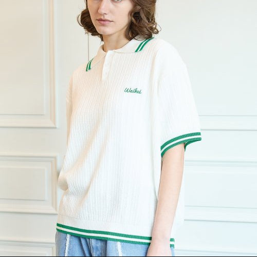 LINE COLLAR HALF SLEEVE KNIT IVORY