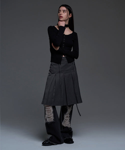 BUY NASTY FANCY CLUB Skirt FORMAL BUTTON PLEATS MIDI SKIRT