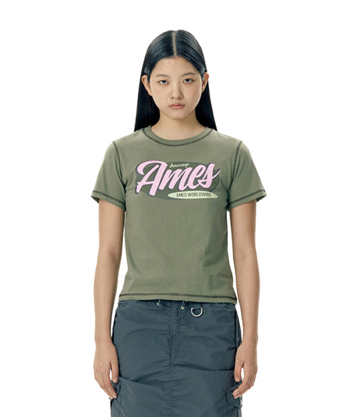 COLOR STITCH CROP TEE KHAKI