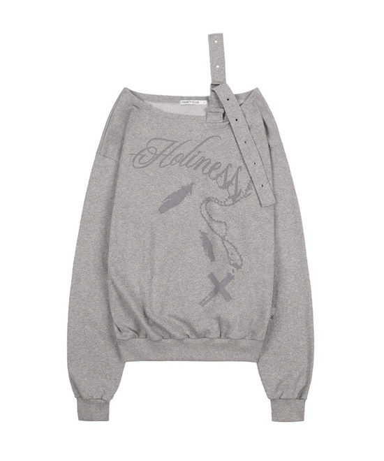 ONE-SHOULDER BUCKLE SWEATSHIRT MELANGE GREY