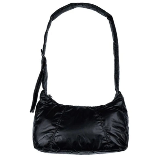 GLOSSY BUCKLE SHOULDER BAG BLACK