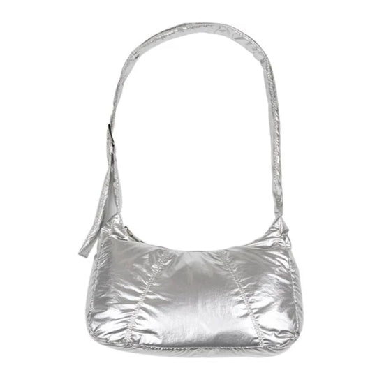 GLOSSY BUCKLE SHOULDER BAG SILVER