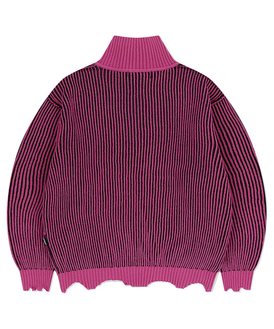 CUTTING CONTRAST HALF ZIP-UP KNIT PINK