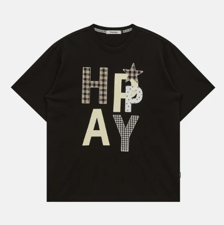 HAPPY PATCHWORK HALF SLEEVE T-SHIRT BLACK