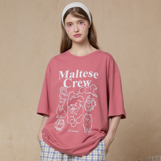 MALTESE CREW LINE GRAPHIC HALF SLEEVE T-SHIRT DARK PINK