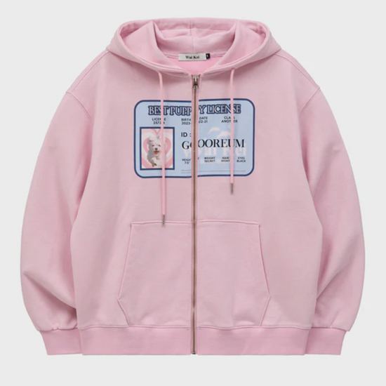 MALTESE GOOREUM NAMETAG HOODIE ZIP UP PINK