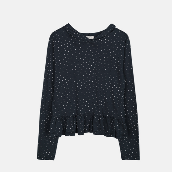 STELLA RUFFLE HOODIE T-SHIRT NAVY