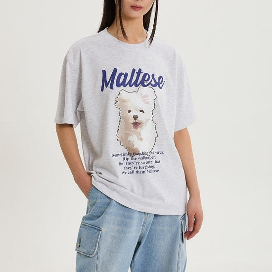 GOOREUM ILLUSTRATION HALF SLEEVE T-SHIRT LIGHT GREY
