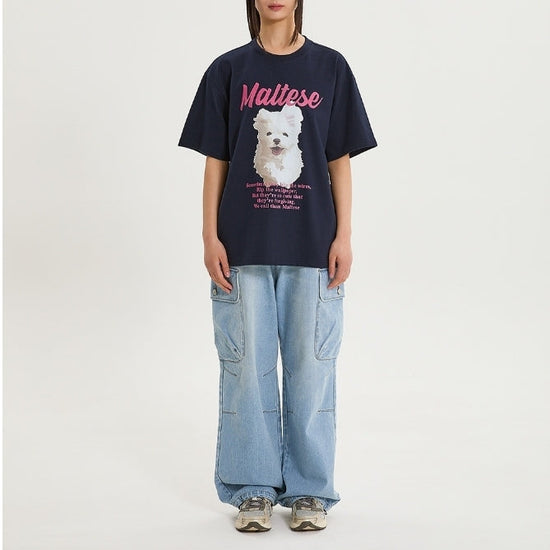 GOOREUM ILLUSTRATION HALF SLEEVE T-SHIRT NAVY