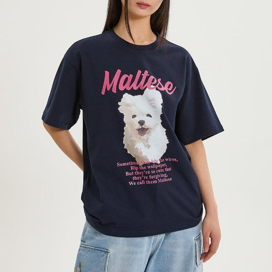 GOOREUM ILLUSTRATION HALF SLEEVE T-SHIRT NAVY