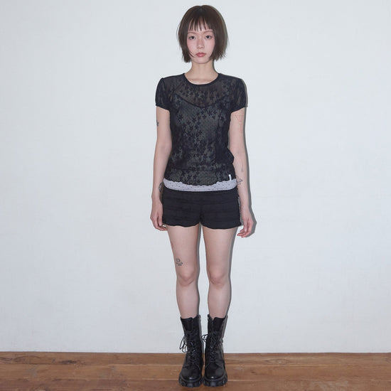 WAVE PUFF LACE TEE BLACK