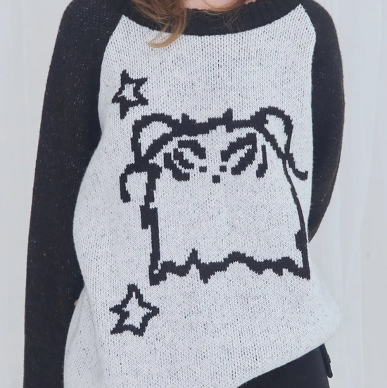 [FANCY X DUSTY] OVERFIT COLOR BLOCK PULLOVER KNIT BLACK