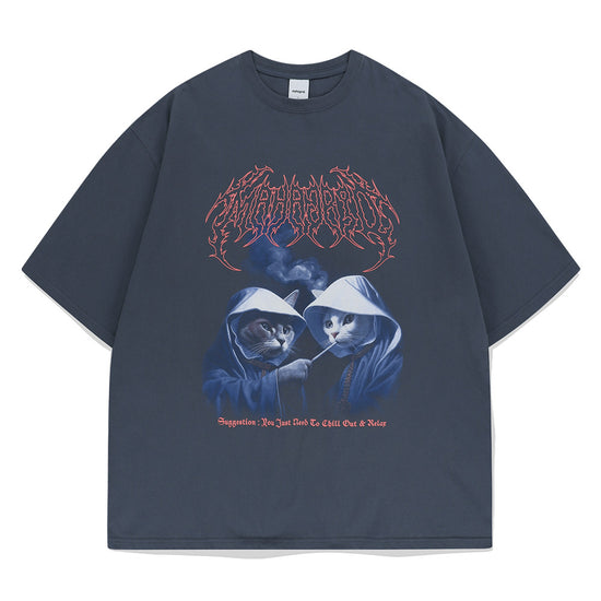 SMOKING CAT TEE NAVY