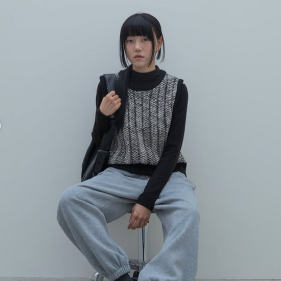 WOOL FAIR ISLE KNIT VEST BLACK